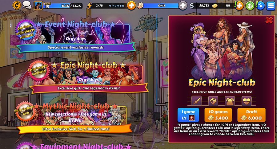 gachas in the Comix Harem game